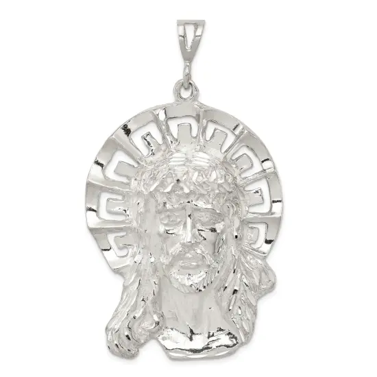 Sterling Silver Jesus Pendant Religious Jewelry 64mm x 37mm {1}