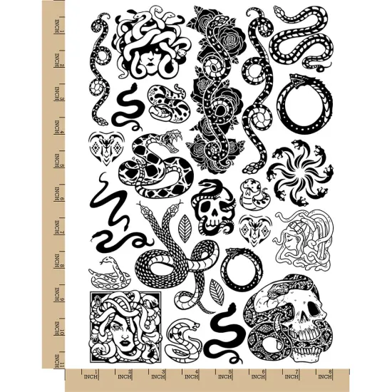 Snakes Serpents Medusa Gorgon Temporary Tattoo Water Resistant Fake Body Art Set Collection Color {6}