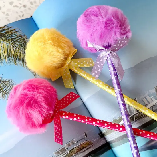 Wrapables Fluffy Ball Pom Pom Ballpoint Pens (Set of 6) {4}
