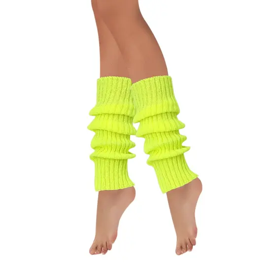 Wrapables 80's Style Neon Fluorescent Ribbed Leg Warmers Lemon {3}