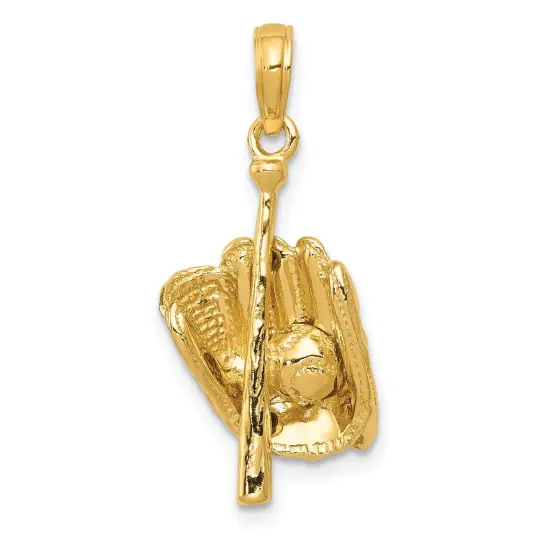 14K Gold 3D Baseball Glove Bat & Ball Charm Sports Jewerly 23mm x 11mm {1}