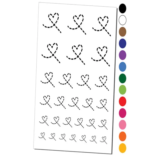 Dashed Heart Temporary Tattoo Water Resistant Fake Body Art Set Collection Hot Pink {1}