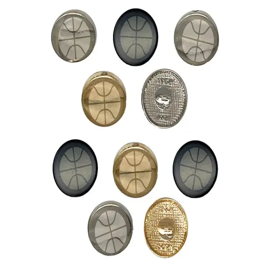 Basketball Sports Ball 0.6" (15mm) Round Metal Shank Buttons for Sewing - Set of 10 Black Color {1}