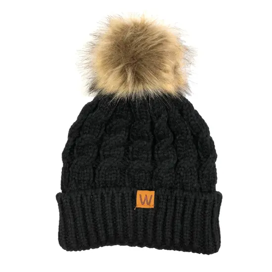 Wrapables Winter Warm Cable Knit Faux Fur Pom Pom Beanie Gray {4}