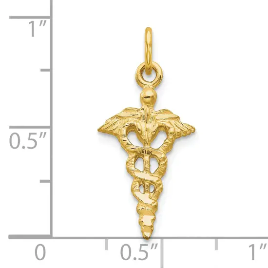 10K Yellow Gold Medical Caduceus Charm Diamond-Cut 25 X 11mm Jewerly {4}