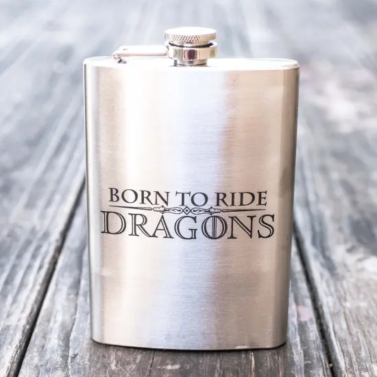 8oz Born To Ride Dragons Stainless Steel Flask {2}
