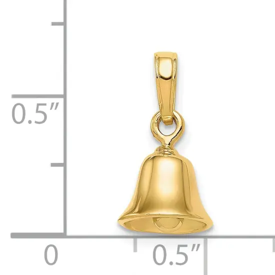 14K Yellow Gold 3D Moveable Bell Charm Pendant Jewelry 16mm x 9mm {5}