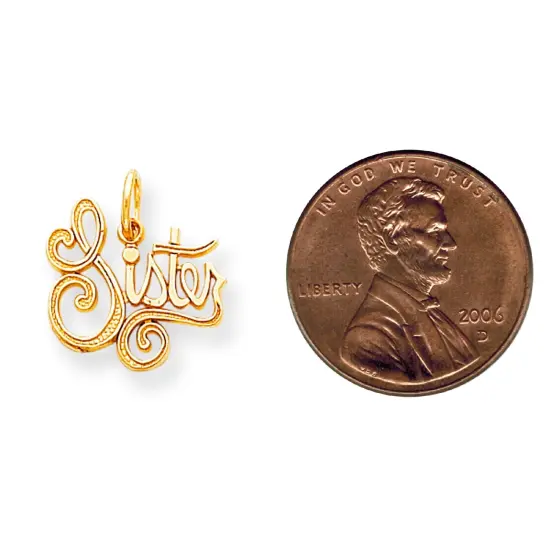 Fashion Jewelry 10K Yellow Gold Sister Charm Sis Pendant Jewelry 19 X 13mm {2}
