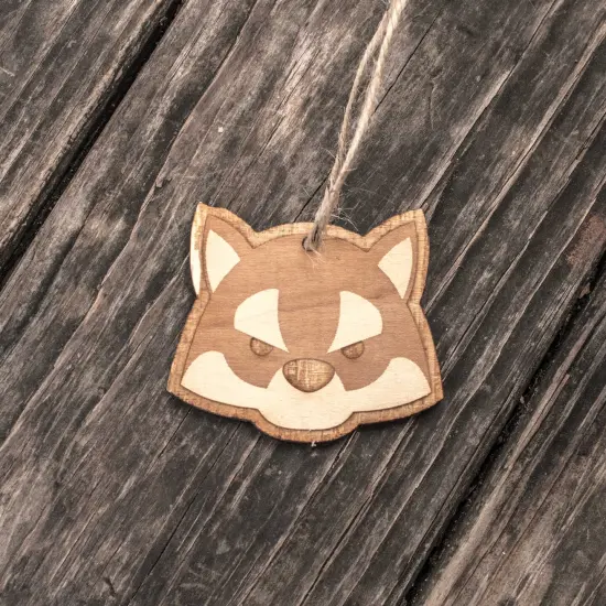 Ornament - Cute Wolf - Raw Wood 3x2in {3}