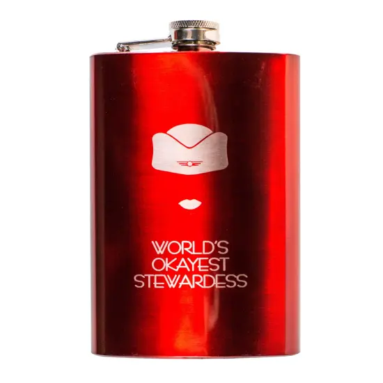 8oz RED World's Okayest Stewardess Flask {1}