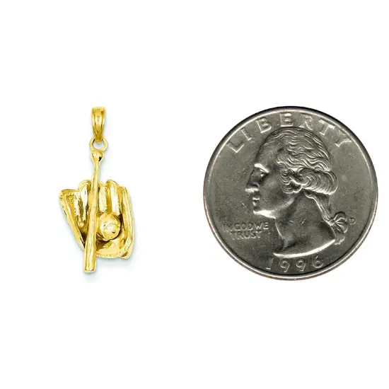 14K Gold 3D Baseball Glove Bat & Ball Charm Sports Jewerly 23mm x 11mm {2}