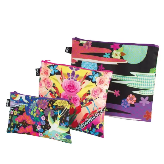 LOQI Shinpei Naito Dancing Birds, Flower Dream Zip Pockets {1}