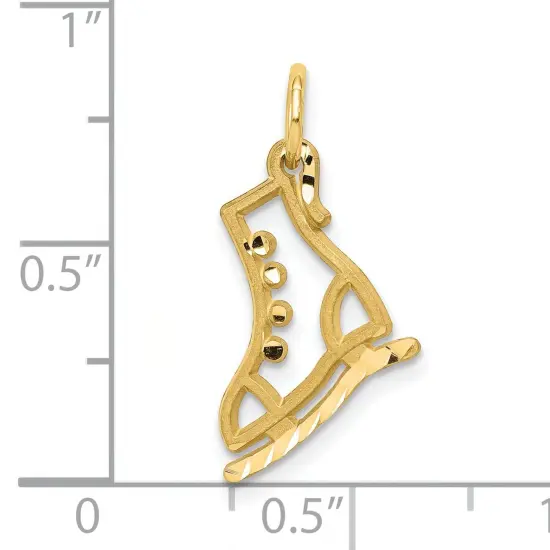 10K Yellow Gold Ice Skate Charm Diamond-Cut Skating 20 X 11mm Jewerly {4}