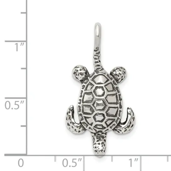 Sterling Silver Antiqued Sea Turtle Pendant Charm Jewerly 23mm x 16mm {2}
