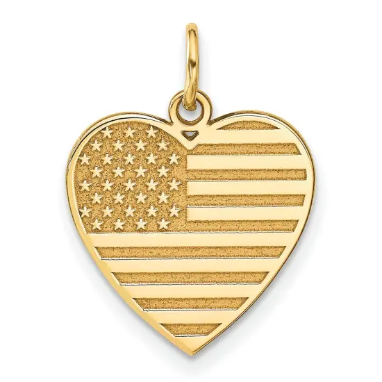 14K Gold USA Flag Heart Charm Love America Pendant Jewerly 22mm x 16mm {1}