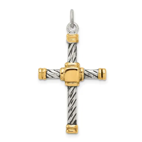 Sterling Silver Gold Plated Cross Charm Jewerly 31mm x 19mm {1}