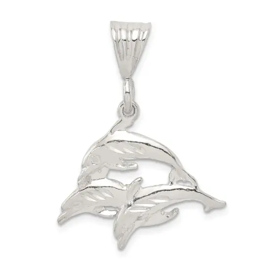 Sterling Silver Triple Dolphins Pendant FindingKing Jewerly 33.8mm x 26.3mm {1}
