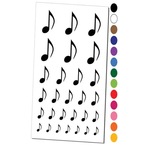 Music Eighth Note Temporary Tattoo Water Resistant Fake Body Art Set Collection White {1}