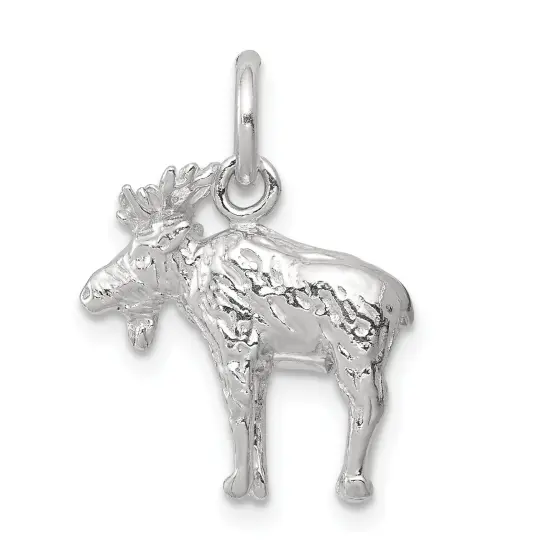Sterling Silver Moose Charm Jewelry Animal Pendant 17mm x 16mm {1}