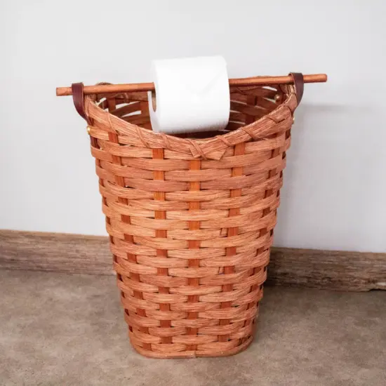 Lehman's Toilet Paper Roll Holder and Dispenser, Amish Made Handcrafted Woven Maple Toilet Paper Basket Holds 4 Rolls, 16.5 Inches High {4}