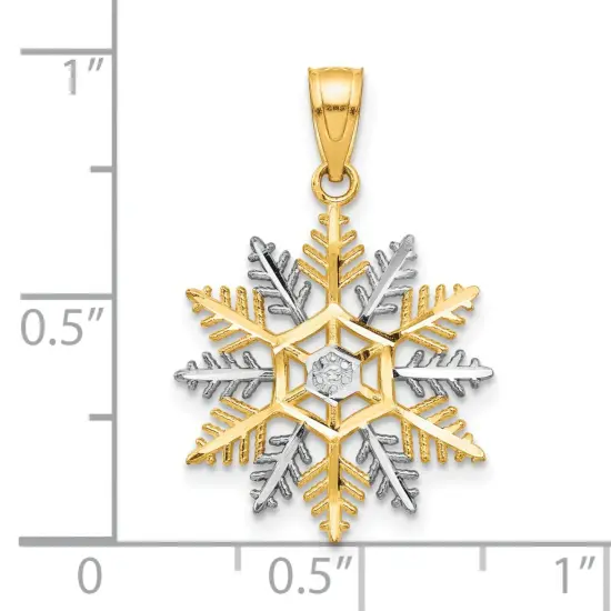10K Gold & Rhodium Plated Snowflake Charm Pendant Jewelry 25mm x 16mm {2}