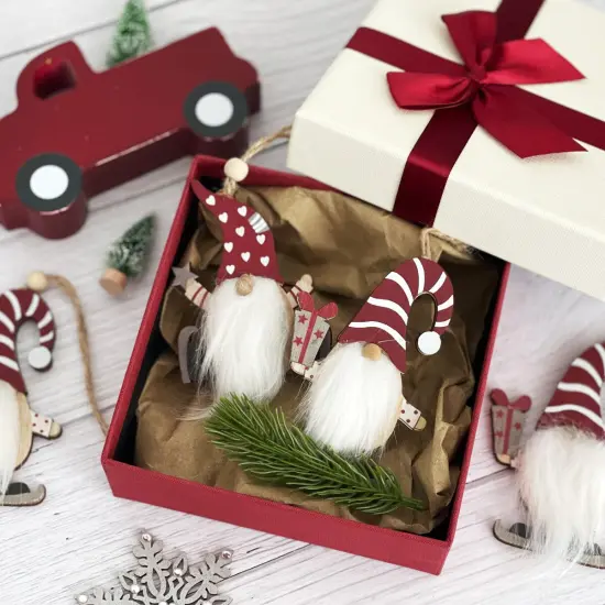 Wrapables Wooden Gnomes Hanging Christmas Tree Ornaments, 6pcs Fluffy Beard {6}