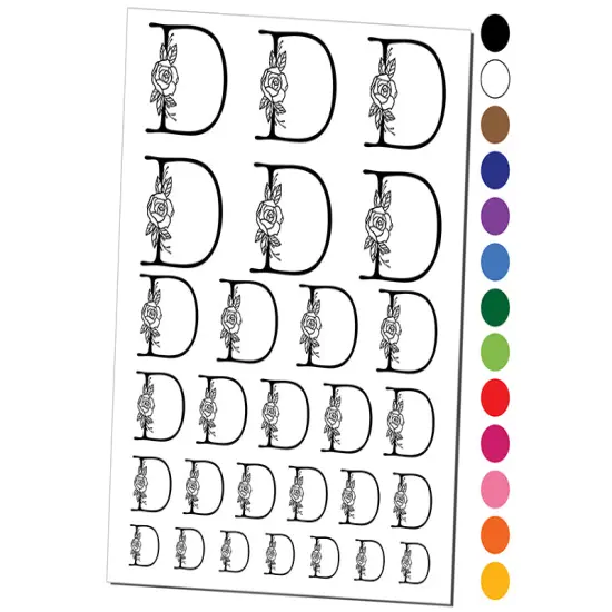 Rose Typewriter Font Capital Letter D Temporary Tattoo Water Resistant Fake Body Art Set Collection Brown {1}