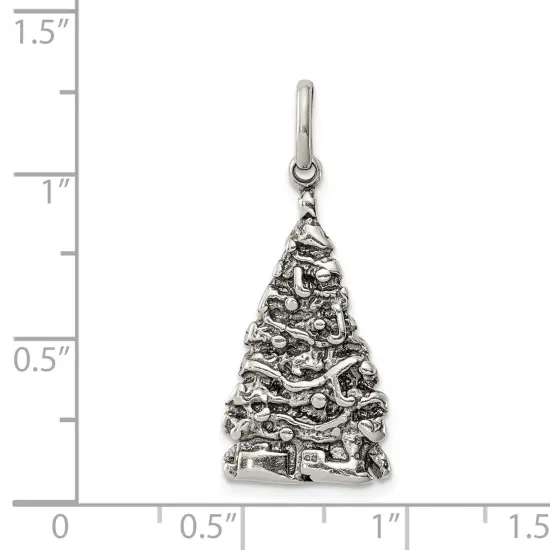 Sterling Silver Antiqued Christmas Tree Charm Pendant Jewerly 31mm x 14mm {2}