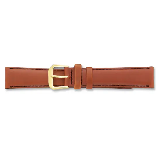 de Beer Brown Leather Watch Band 14mm Gold Color {2}
