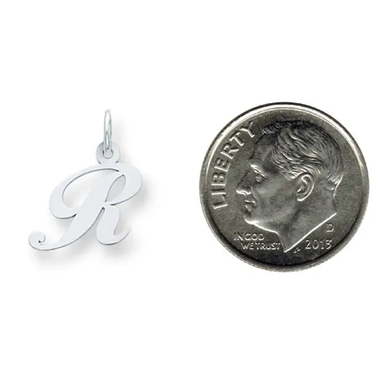 Sterling Silver Small Script Initial Letter R Charm {2}