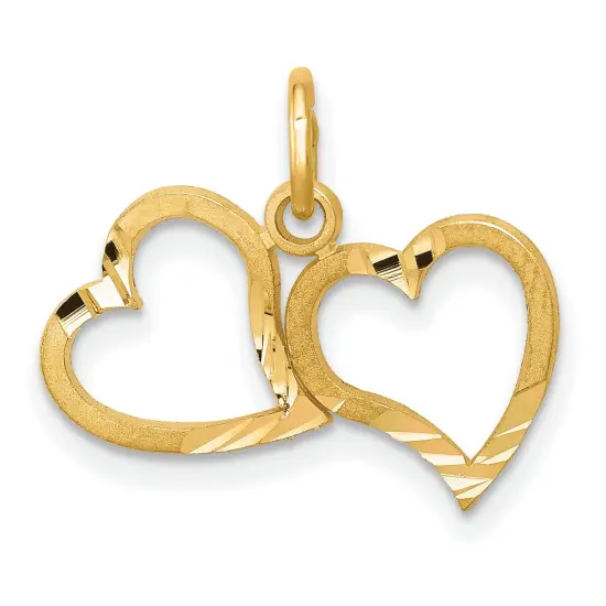 10K Yellow Gold Double Heart Diamond-Cut Charm Jewelry 17 X 18mm {1}