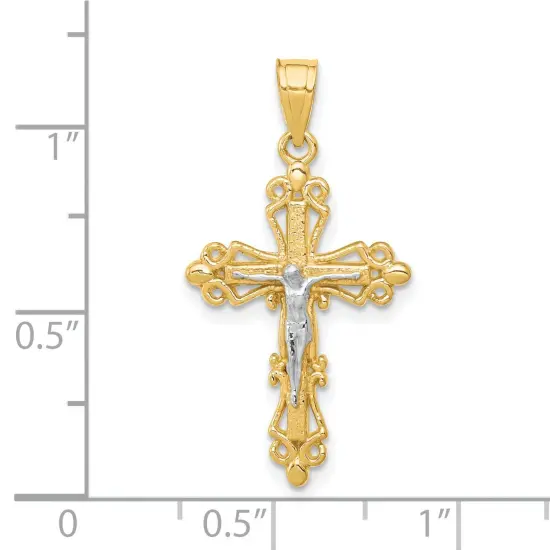 10K Gold & Rhodium Plated Pendant Charm Crucifix Jewelry 28mm x 16mm {2}