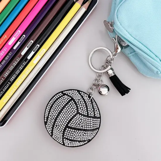 Wrapables Crystal Bling Key Chain Keyring with Tassel Car Purse Handbag Pendant, Volleyball {5}