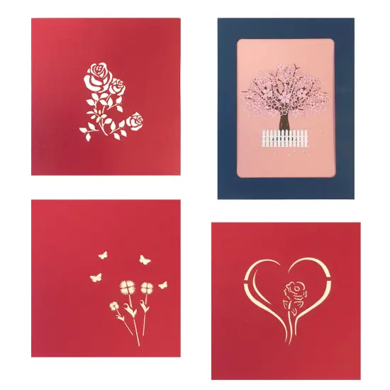 Wrapables (Set of 4) 3D Pop-Up Greeting Cards for Birthday, Thank you, Anniversary, Wedding, Holidays Cake Unicorn Peony {12}