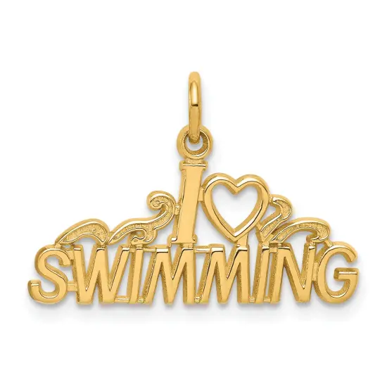 10K Gold I Love Swimming Charm Heart Swimmer Pendant Jewerly 18mm x 23mm {1}