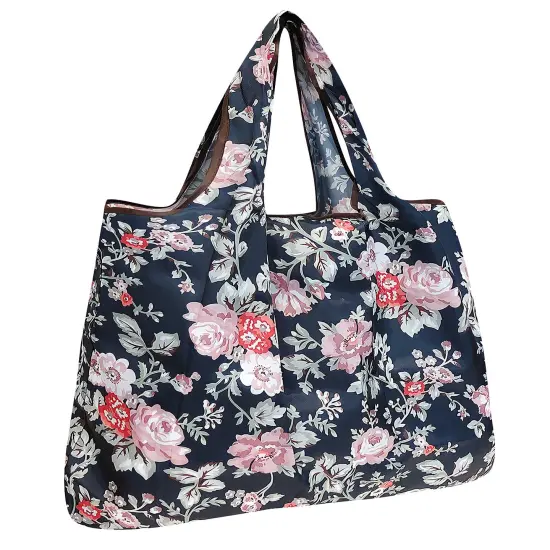 Wrapables Large Foldable Tote Nylon Reusable Grocery Bag Rose Vines {1}