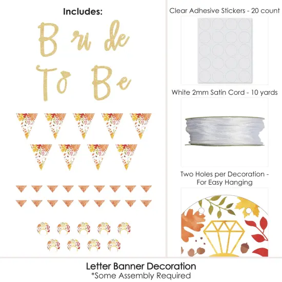 Big Dot of Happiness Fall Foliage Bride - Letter Banner Decoration - 36 Banner Cutouts and No-Mess Real Gold Glitter Bride to Be Banner Letters {6}
