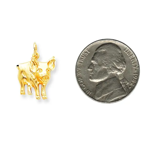 10K Yellow Gold Satin Pig Charm Jewelry FindingKing 20 X 16mm {2}