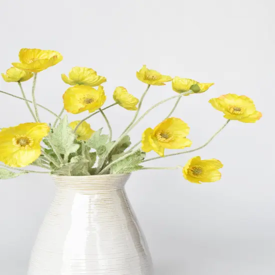 24" Faux Yellow Poppy Stem {5}