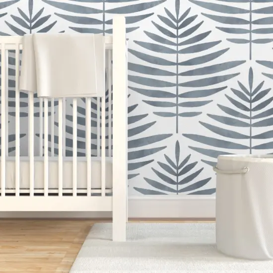 Pre-Pasted Wallpaper 2FT Wide Blue Palm Leaf Diamond Minimalist Tropical Custom Pre-pasted Wallpaper by Spoonflower {7}