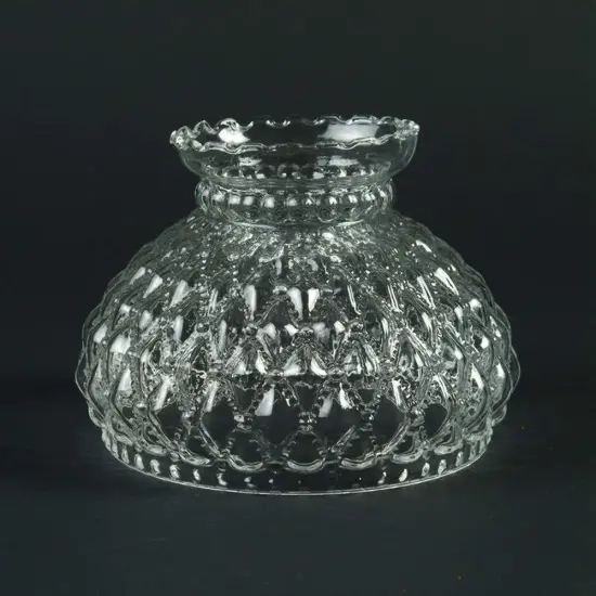 B & P Clear Diamond Quilt Design Glass Oil Lamp Shade 7in Fitter {1}