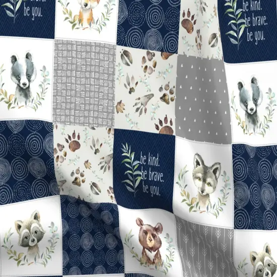 Various Fabrics by the Yard or Fat Quarter Woodland Quilt Patchwork Baby Boys Woodland Nursery Navy Blue Gray Forest Bear Badger Custom Printed Fabric by Spoonflower {5}