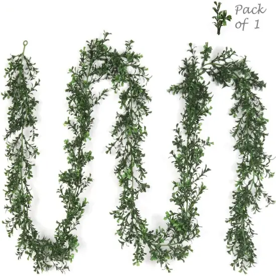 9ft Green Boxwood Garland - 384 Lifelike Tips, Faux Greenery for Home & Event Decor by Floral Home&reg; {1}