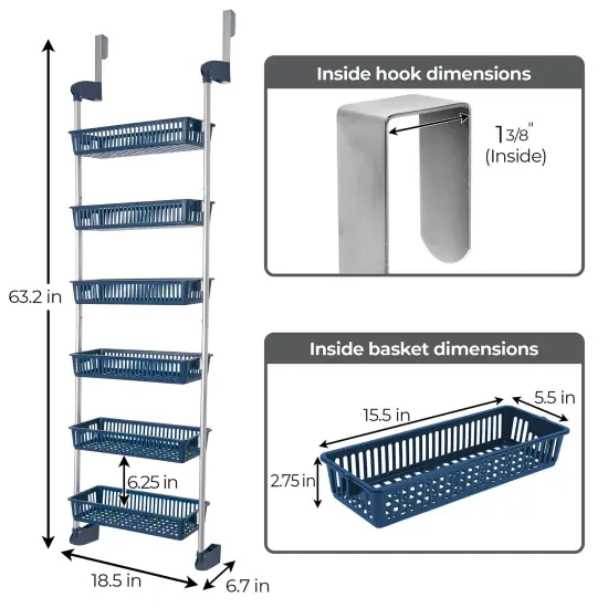 Smart Design 6-Tier Over-The-Door Hanging Pantry Organizer with 6 Full Baskets - Blue {4}