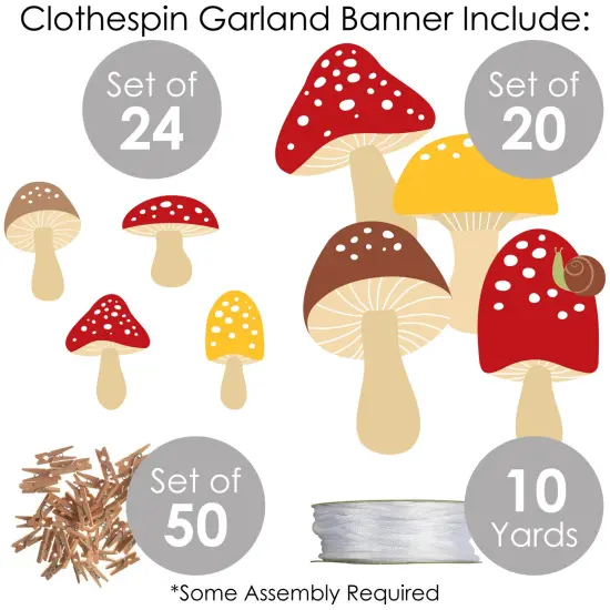 Big Dot of Happiness Wild Mushrooms - Red Toadstool Party DIY Decorations - Clothespin Garland Banner - 44 Pieces {6}