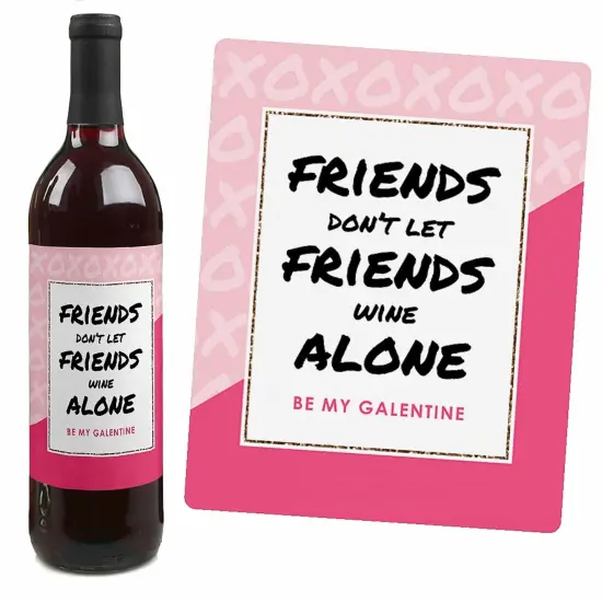 Big Dot of Happiness Be My Galentine - Valentine's Day Gift for Women and Men - Wine Bottle Label Stickers - Set of 4 {5}