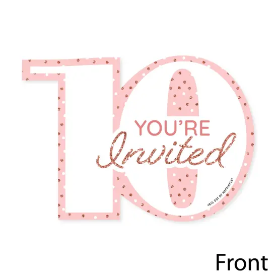Big Dot of Happiness 10th Pink Rose Gold Birthday - Shaped Fill-In Invitations - Happy Birthday Party Invitation Cards with Envelopes - Set of 12 {4}