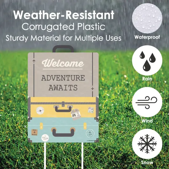 Big Dot of Happiness World Awaits - Party Decorations - Travel Themed Bridal Shower, Birthday or Retirement Party Welcome Yard Sign {4}