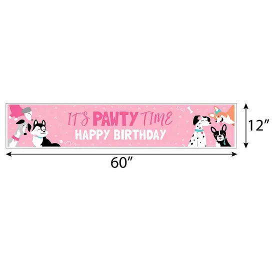 Big Dot of Happiness Pawty Like a Puppy Girl - Pink Dog Happy Birthday Decorations Party Banner {3}