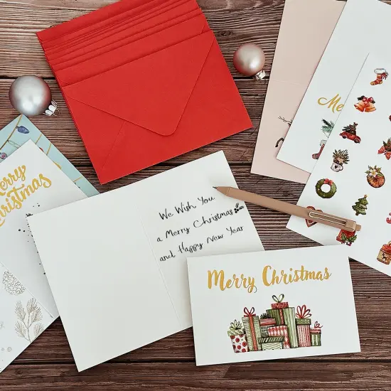 Wrapables Blank Gold Foil Christmas Greeting Cards with Envelopes & Stickers for Holidays, Friends, Family (Set of 24) {4}